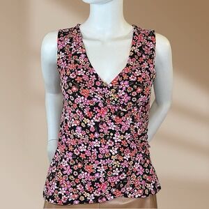 Women's By Design Pink& Black Floral V-Neck Sleeveless Top Size Medium NWT!